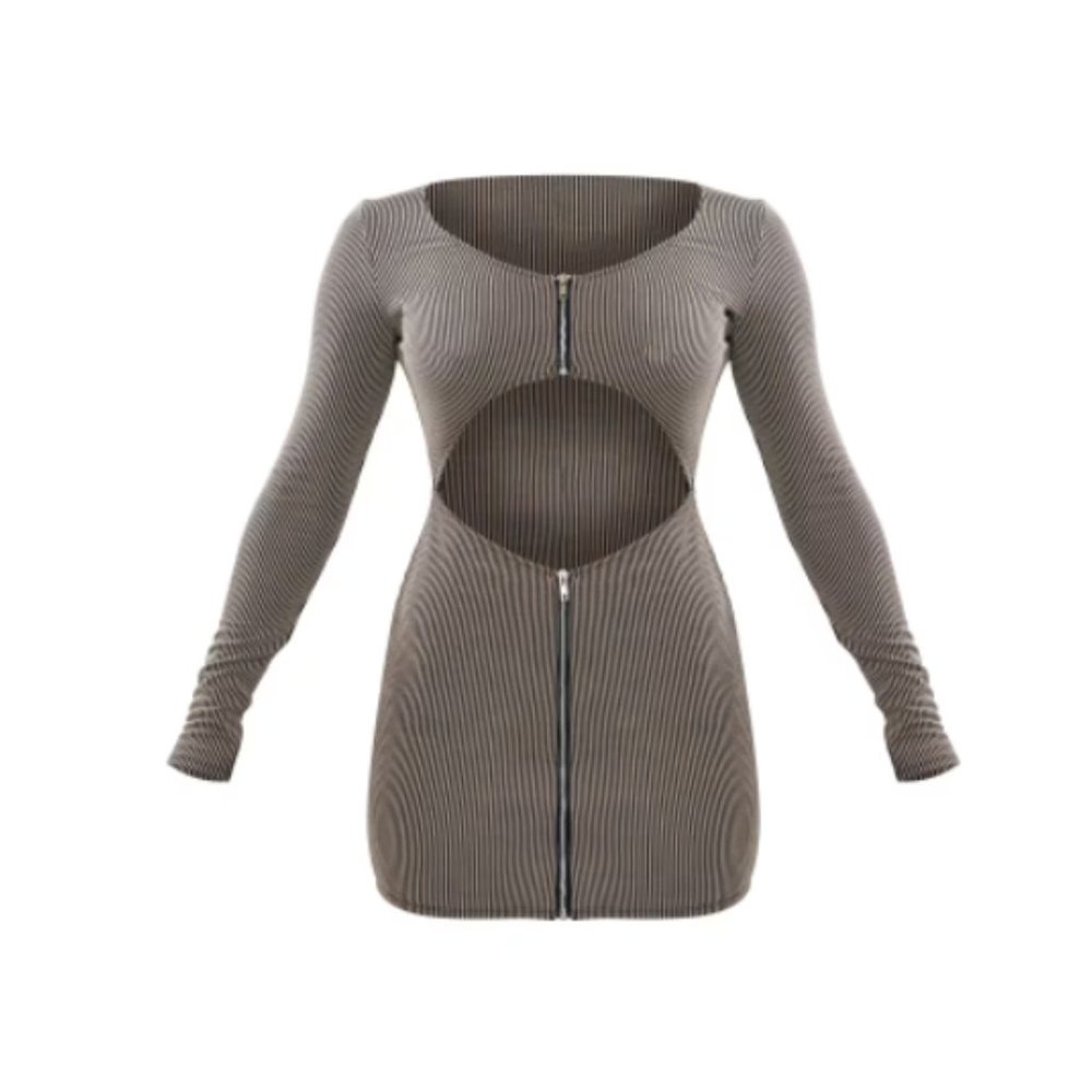 PrettyLittleThing BROWN STRIPED CUT OUT DETAIL BODYCON DRESS Size US 2 NWT